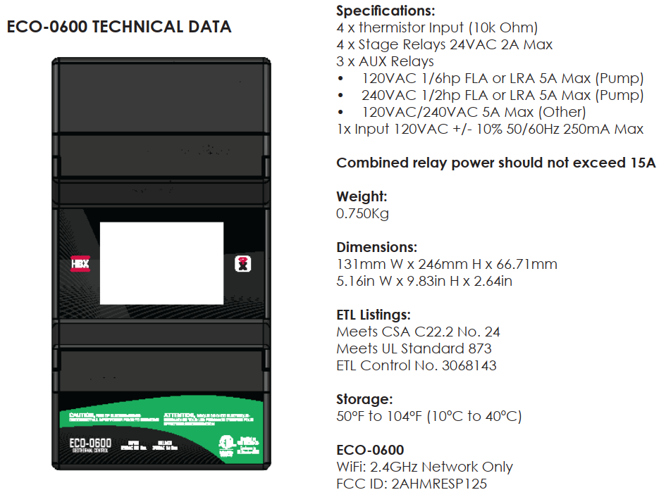 HBX ECO-0600 technical data