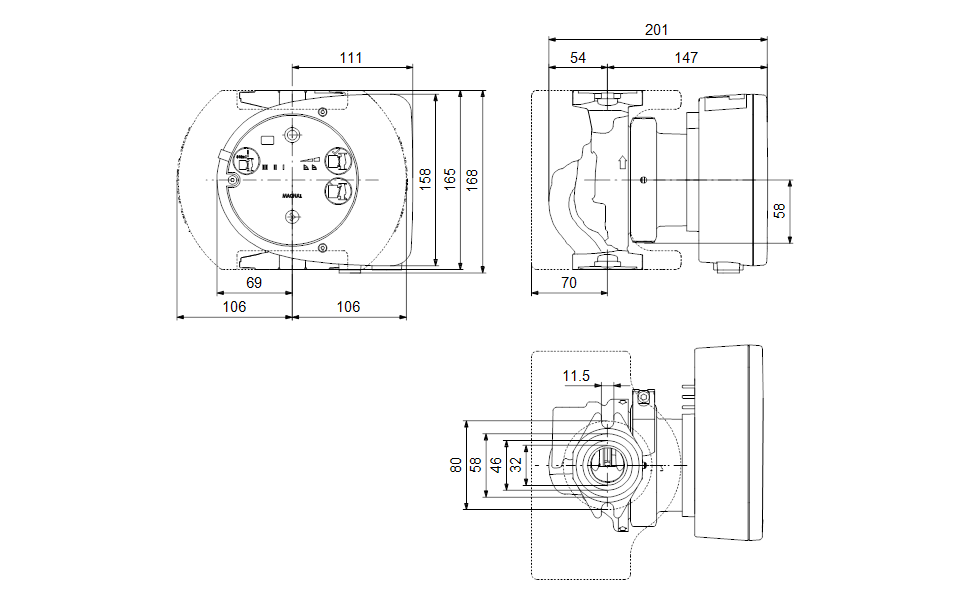 Grundfos MAGNA1 32-60F Variable Speed Circulator Pump - 98126819